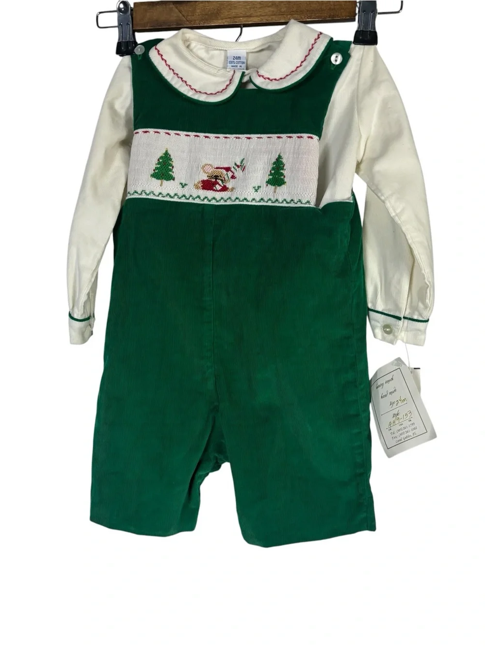 Anavini NWT Baby Boy 24M Green Smocked Corduroy Overalls Holiday Christmas